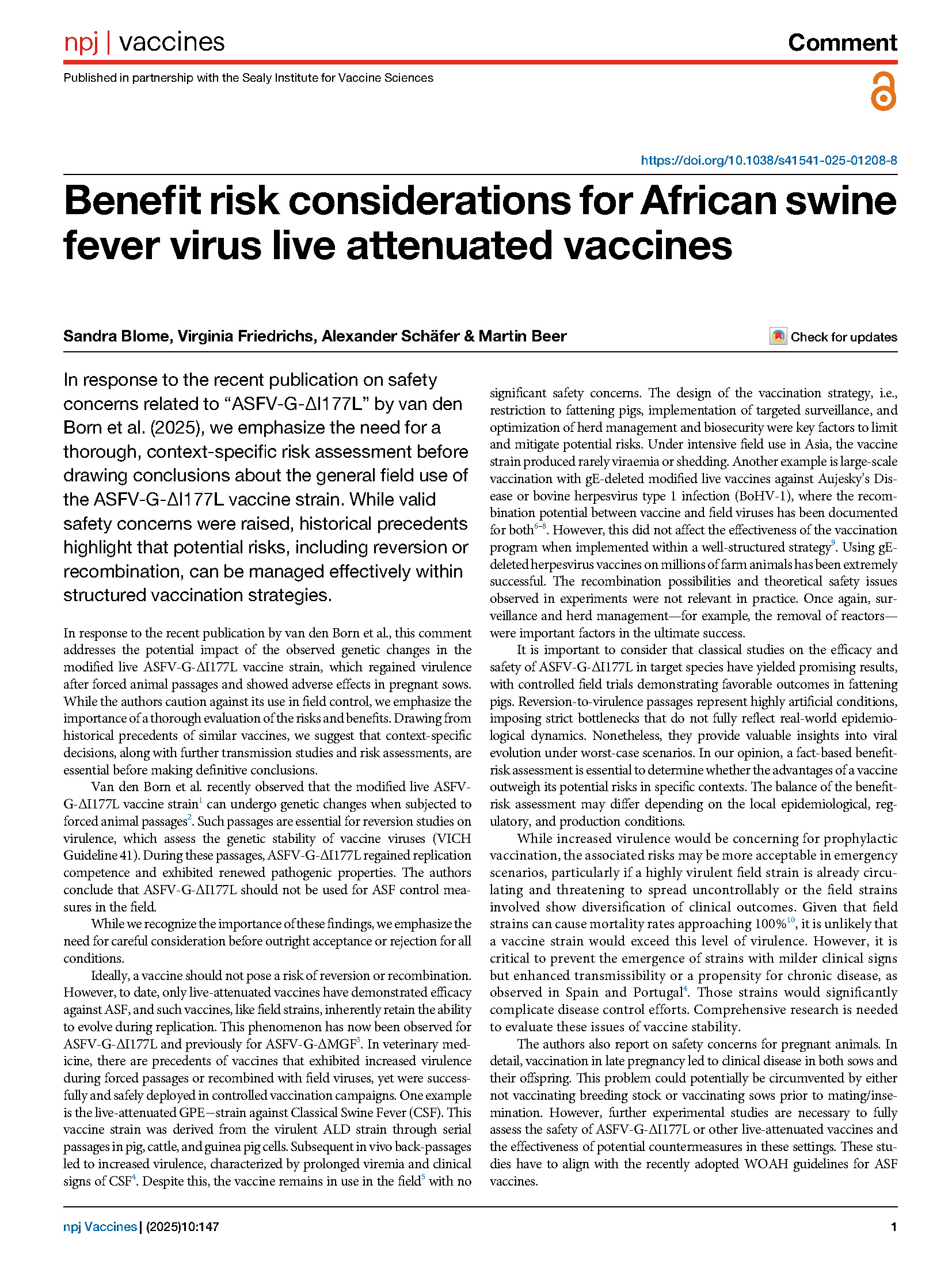 Benefit risk considerations for African swine fever virus live attenuated vaccines_Page_1